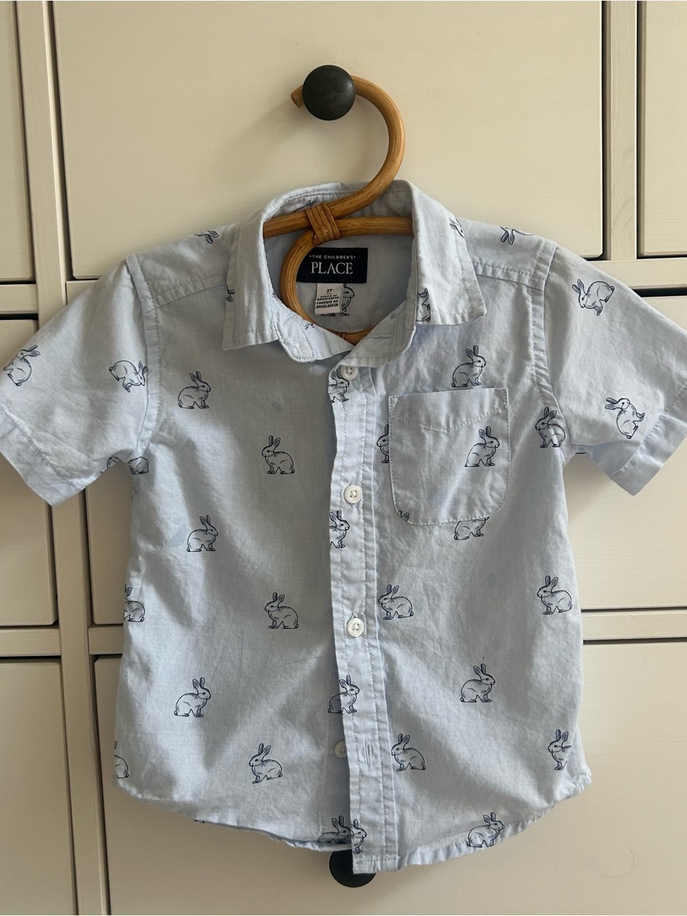 The Children's Place Light Blue Short Sleeve Bunny Button-Down Shirt